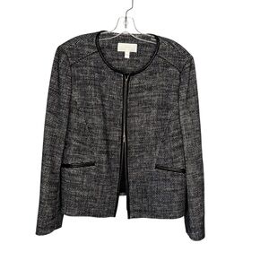 BOSS Hugo Boss Navy and White Woven Women's Blazer with leather trim 14